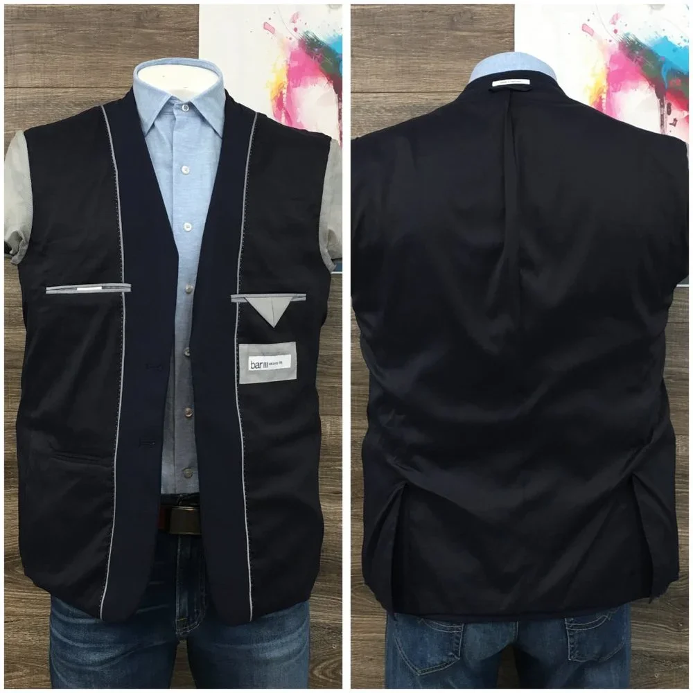 Bar III Mens Blazer Sport Coat Two Button Casual‎ Jacket Size 44R Wool Suits